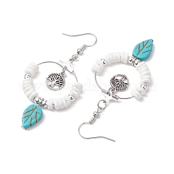 Natural Sea Shell Beads and Synthetical Dyed Turquoise Leaf Pendants Earrings&nbsp;EJEW-JE05921