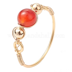 Round Natural Quartz Crystal & Rose Quartz & Green Aventurine & Amethyst & Carnelian Finger Rings&nbsp;RJEW-JR00819