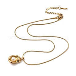 304 Stainless Steel with Acrylic Pearl Oval Pendant Necklaces&nbsp;NJEW-G184-05G