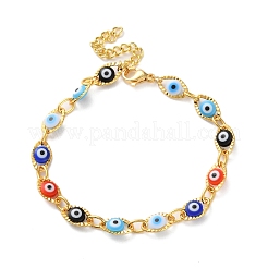 Evil Eye Brass Link Bracelets for Woamn&nbsp;BJEW-S157-05G