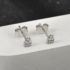 Lock 925 Sterling Silver Micro Pave Clear Cubic Zirconia Stud Earrings for Women&nbsp;EJEW-K307-03A-P