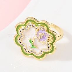 Brass Micro Pave Cubic Zirconia Adjustable Cuff Rings for Women&nbsp;RJEW-C139-10G