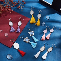 6Sets 6 Style Glass with Tassel Dangle Earrings&nbsp;EJEW-PH0001-10