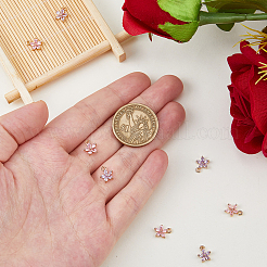 8Pcs 2 Colors Brass Cubic Zirconia Flower Charms&nbsp;KK-HS0015-16