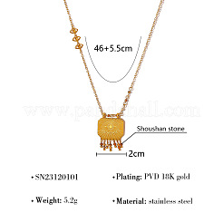 Boho 304 Stainless Steel Evil Eye Pendant Necklaces with Natural Map Stone Tassel for Women&nbsp;WGE9A35-01