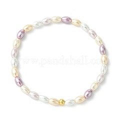 Electroplated Shell Pearl & Brass Beads Stretch Bracelets for Women&nbsp;BJEW-JB13818