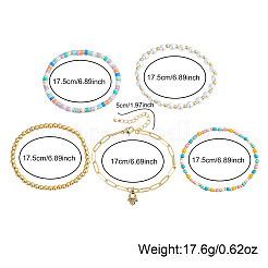 5Pcs 304 Stainless Steel & Handmade Heishi Polymer Clay/Glass Seed Bead/Plastic Bead Stretch Bracelet Sets&nbsp;AF7427-1