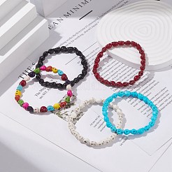 Synthetic Turquoise(Dyed) Skull Beaded Stretch Bracelet&nbsp;BJEW-JB08055