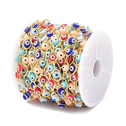 304 Stainless Steel & Evil Eye Glass Beads Link Chain&nbsp;CHS-D034-01G