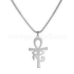 Egyptian 304 Stainless Steel Eye of Ra Ankh Cross Pendant Box Chain Necklaces&nbsp;FS-WG026EA-01