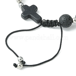 3Pcs 3 Style Gemstone Round & Cross Braided Bead Bracelets&nbsp;BJEW-TA00321