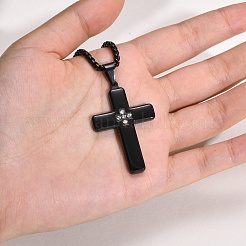 Men's Stainless Steel Clear Cubic Zirconia Cross Pendant Box Chain Necklaces&nbsp;PW-WG79D52-02