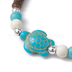 Starfish & Tortoise Synthetic Turquoise Braided Bead Bracelet&nbsp;BJEW-JB09967-02