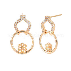Brass Micro Pave Clear Cubic Zirconia Stud Earring Findings&nbsp;KK-S364-064