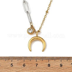 Duo Tone 304 Stainless Steel Crescent Moon Pendant Mixed Chain Necklaces for Women&nbsp;NJEW-JN06596