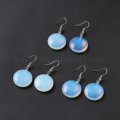 Gemstone Flat Round Dangle Earrings&nbsp;EJEW-D188-03P