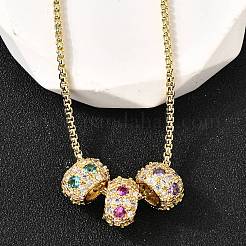 Brass Micro Pave Colorful Cubic Zirconia 3 Rondelles Pendant Box Chain Necklaces&nbsp;NJEW-K287-03G