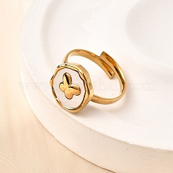 304 Stainless Steel Finger Rings with Shell for Women&nbsp;RJEW-A075-01G