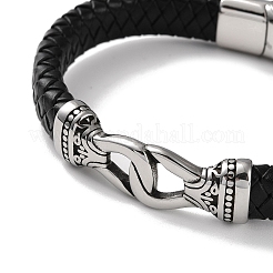 Men's Braided Black PU Leather Cord Bracelets&nbsp;BJEW-K243-38AS