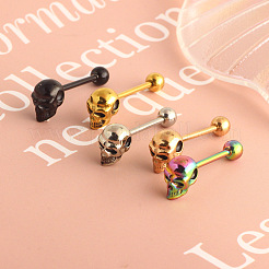 Skull 304 Stainless Steel Straight Barbell 15 Gauge Piercing Tongue Rings for Women Men&nbsp;FS-WG07D05-02