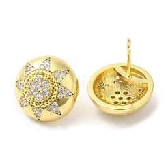 Rack Plating Brass Half Round with Sun Stud Earrings with Crystal Rhinestone for Women&nbsp;EJEW-D059-14G
