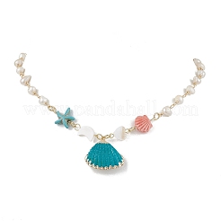 2Pcs 2 Colors Summer Spray Paint & Electroplate Sea Shell Pendants Necklaces&nbsp;NJEW-JN05182