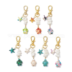 7Pcs Starfish & Sea Turtle Synthetic Turquoise & Natural White Mother of Pearl Shell Chip Pendant Decorations&nbsp;HJEW-JM03168