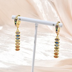 Brass Pave Cubic Zirconia Hoop Dangle Earrings&nbsp;KK-CBAD9DF-02G-A