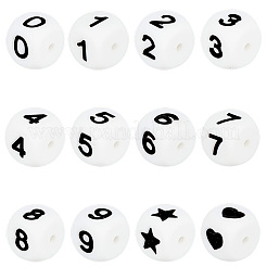 52Pcs 12 Styles Cube with Number Silicone Beads&nbsp;SIL-PA0001-21