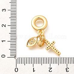 Brass Clear Cubic Zirconia Cross & Eye & Heart European Dangle Charms&nbsp;KK-U048-21G