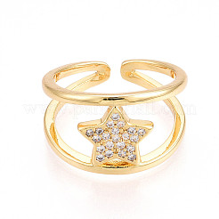 Brass Micro Pave Clear Cubic Zirconia Cuff Rings for Women&nbsp;KK-T074-21G