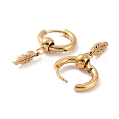 6Pairs PVD Vacuum Plating 201 Stainless Steel Feather Dangle Hoop Earrings with 304 Stainless Steel Pin for Women&nbsp;EJEW-F280-02G