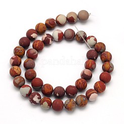 Frosted Round Natural Red Picture Jasper Beads Strands&nbsp;G-N0166-70-6mm
