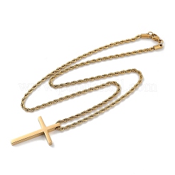 Religion Cross 304 Stainless Steel Pendant Rope Chain Necklaces&nbsp;NJEW-L157-09G