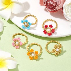 Round Seed Beads with Gemstone Beads Rings&nbsp;RJEW-MZ00015