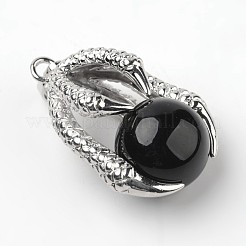 Eagle Claw Alloy Natural Dyed & Heated Black Agate Pendants&nbsp;G-L455-A10