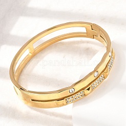 304 Stainless Steel Crystal Rhinestone Double Layer Hinged Cuff Bangles for Women&nbsp;SA-CBAF851-01G