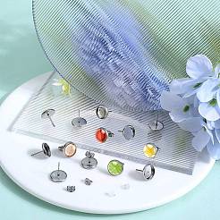 100Pcs Flat Round Stainless Steel Stud Earring Settings&nbsp;STAS-SP0001-61C-P