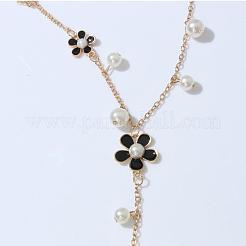 Flower Alloy Enamel with Plastic Pearl Pendant Y Necklaces for Women&nbsp;FS-WGDF77B-02