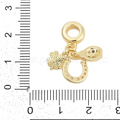 Brass Micro Pave Clear Cubic Zirconia Ladybirds & Horseshoe & Clover European Dangle Charms&nbsp;KK-G522-28G