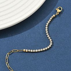 304 Stainless Steel Paperclip Chain & Rhinestone Cup Chains  Bracelets for Women&nbsp;BJEW-D456-06G-01