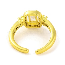 Rectangle Brass Micro Pave Clear Cubic Zirconia Open Cuff Ring for Women&nbsp;RJEW-U003-12G