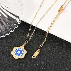 304 Stainless Steel Enamel Blue Evil Eye Flower Pendant Necklaces for Women&nbsp;NJEW-A064-02G