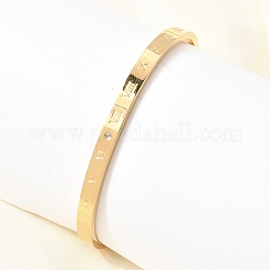 304 Stainless Steel Micro Pave Clear Cubic Zirconia Roman Numerals Open Cuff Bangles for Women&nbsp;SA-CBAC920-09G