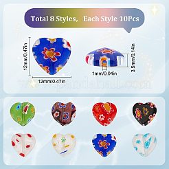 80Pcs 8 Style Handmade Millefiori Lampwork Beads Strands&nbsp;LAMP-SC0001-20