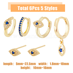 6Pcs 5 Style Horse Eye Brass Dangle Hoop Earrings Set&nbsp;EJEW-FI0001-77