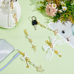 5Pcs 5 Styles Brass & Acrylic & ABS Imitation Pearl Pendant Decotation&nbsp;HJEW-PH02060