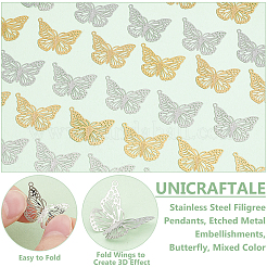 40Pcs 2 Colors 201 & 304 Stainless Steel Filigree Pendants&nbsp;STAS-UN0057-13