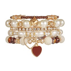 5Pcs 5 Styles Crystal Rhinestone & Plastic Pearl & Glass Beads Stretch Bracelets&nbsp;FS-WG170EC-01