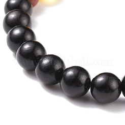Natural Wood & Mixed Gemstone Round Beaded Stretch Bracelet&nbsp;BJEW-JB08207